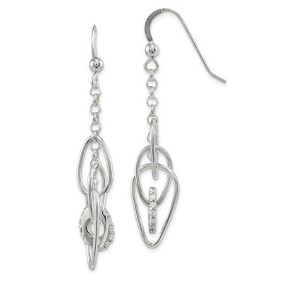CZ Diamond Teardrop Dangle Shepherd Hook Earrings Sterling Silver Polished QE13672, MPN: QE13672,