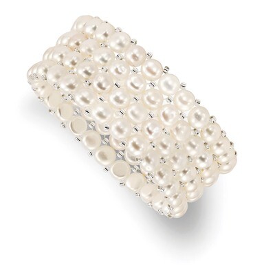 6-7mm Button Plastic Beaded 4-row Stretch Bracelet Freshwater Cultured Pearl QH5394, MPN: QH5394, 1…