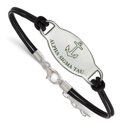 Alpha Sigma Tau Enameled Oval Black Leather Bracele - Sterling Silver SS018ALS-BK-7, MPN: SS018ALS-…