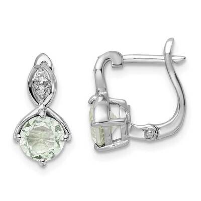 1.94T.W. Green Quartz White Topaz Hinged Earrings Sterling Silver Rhodium-Plated QE16642AG, MPN: QE…