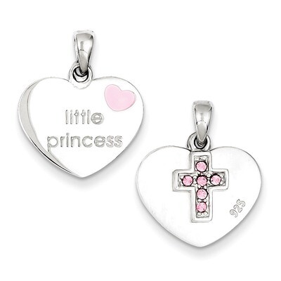Enameled &amp; Cubic Zirconia Heart Cross Charm Sterling Silver QC4433, MPN: QC4433, 883957911014