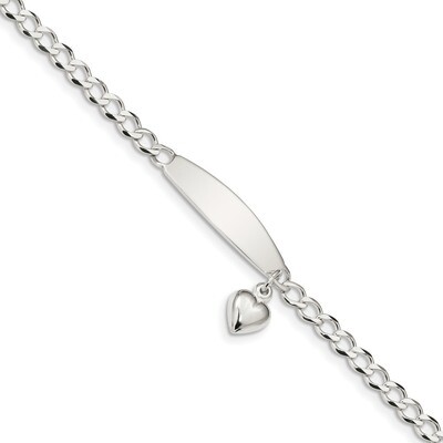Curb Link ID Heart Dangle Bracelet 7.5 Inch Sterling Silver Polished QID212-7.5, MPN: QID212-7.5, 1…