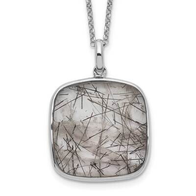 Square Black Rutilated Quartz Necklace 18 Inch Sterling Silver Rhodium-Plated QG5141-18, MPN: QG514…