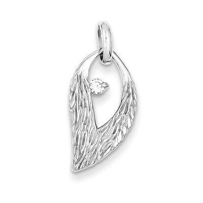 Sterling Silver Rhodium Plated Diamond Leaf Pendant QP2658