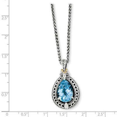 Diamond &amp; Blue Topaz Necklace Sterling Silver &amp; 14k Gold QTC756, MPN: QTC756, 883957409313