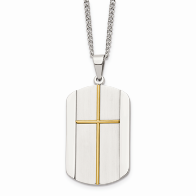 Yellow IP-plated Cross Brushed/Polished Necklace Stainless Steel SRN1349-22 by Chisel, MPN: SRN1349…