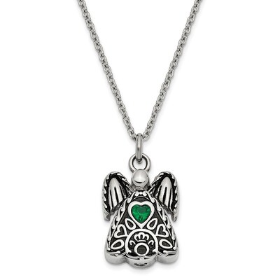 May Birth Stone Ash Holder Birth Stone 18 Inch Necklace Stainless Steel CZ Diamond Antiqued SSX100M…