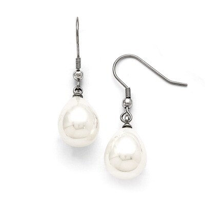 Shell Bead Dangle Polished Shepherd Hook Earrings - Stainless Steel SRE810 by Chisel, MPN: SRE810, …