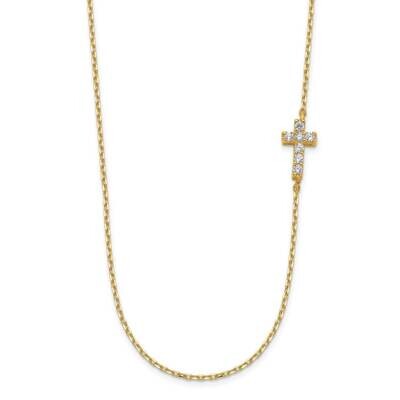 Small Cross with 2 inch Extender Necklace 14k Gold CZ Diamond SF2775-18, MPN: SF2775-18, 8839579635…