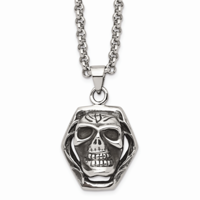 Skull Pendant 24 Inch Necklace Stainless Steel Antiqued SRN802-24 by Chisel, MPN: SRN802-24, 886774…