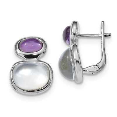 Purple Crystal Mother of Pearl Hinged Earrings Sterling Silver Rhodium-plated QE14010, MPN: QE14010,