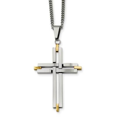 Yellow IP-plated Cross Necklace Stainless Steel Polished SRN944-22 by Chisel, MPN: SRN944-22, 88395…