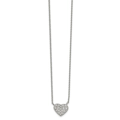 CZ Heart with 2.5 Inch Extender 17 Inch Necklace Stainless Steel Polished SRN2684-17 by Chisel, MPN…