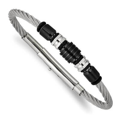 Polished Black Ip Rubber Adjustable8 To 8.75 Inch Bracelet Stainless Steel Brushed SRB2944, MPN: SR…