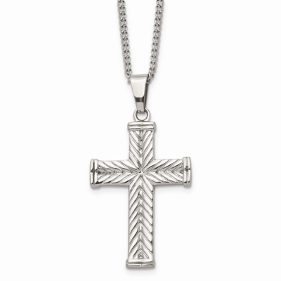 Fancy Textured Cross Pendant Necklace Stainless Steel SRN865-22 by Chisel, MPN: SRN865-22, 88677462…
