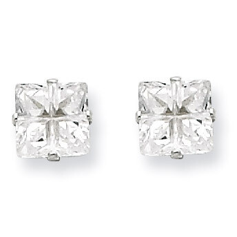 5mm Square Diamond 4 Prong Stud Earrings Sterling Silver QE7512, MPN: QE7512, 883957545264