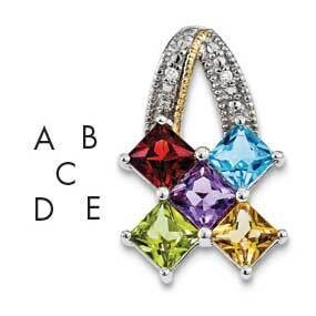 Five-stone and Diamond Mother&#39;s Pendant Sterling Silver &amp; 14k Gold QMPD12/5SY, MPN: QMPD12/5SY,