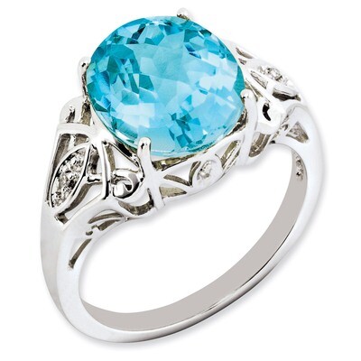 Light Swiss Blue Topaz &amp; Diamond Ring Sterling Silver QR2924LSBT, MPN: QR2924LSBT, 883957612614