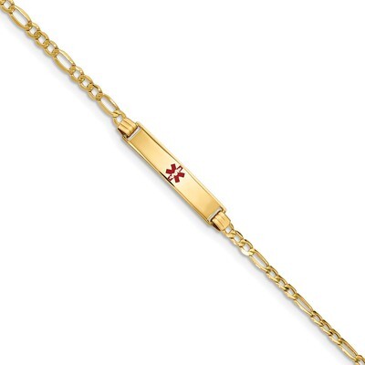 8 Inch Medical Polished Red Enamel ID with Semi-Solid Link Bracelet 14k Gold XM556CR-8, MPN: XM556C…