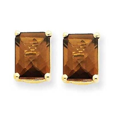 8x6 Octagon Checker-Cut Smoky Quartz Earrings 14k Gold XE67CQ, MPN: XE67CQ, 883957096063