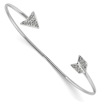 CZ Diamond Arrow Slip-on Cuff Bangle Bracelet Sterling Silver Rhodium-plated QB1188, MPN: QB1188, 1…