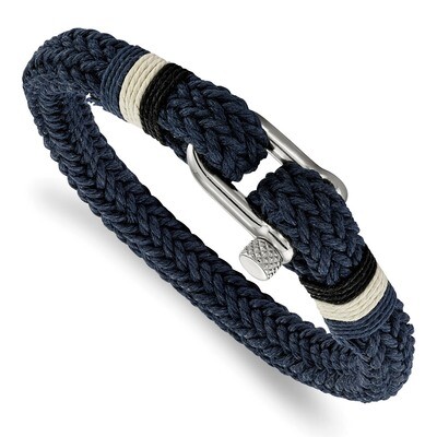 Woven Navy Cotton Bracelet Stainless Steel Polished SRB2252-8.5 by Chisel, MPN: SRB2252-8.5, 191101…