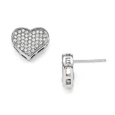 Heart Post Earrings Sterling Silver &amp; Cubic Zirconia QMP536, MPN: QMP536, 883957036939