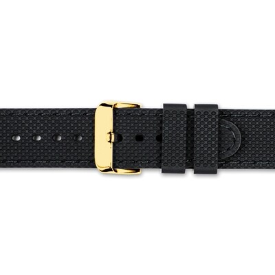 22mm Black with Black Stitch Silicone Gold-tone Buckle Watch Band  BA408-22, MPN: BA408-22,