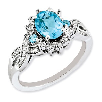 Light Swiss Blue Topaz Ring Sterling Silver Diamond QR3045LSBT, MPN: QR3045LSBT, 883957177335