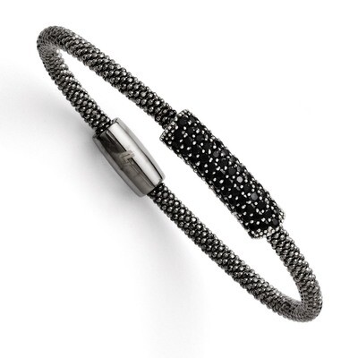 Leslie&#39;s Rhodium Plated Black Synthetic Diamond with Magnetic Clasp Bracelet 7.5 Inch - Sterling Si…