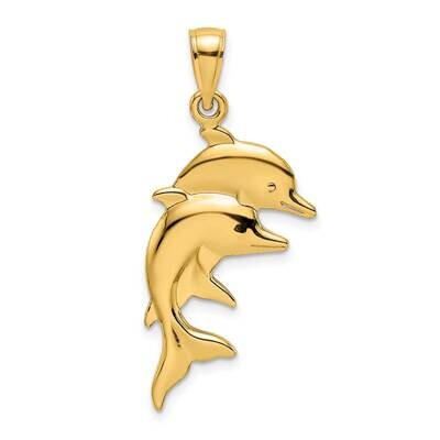 Polished Double Dolphins Charm 14k Gold 2-D K7923, MPN: K7923, 637218185252