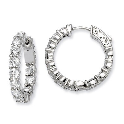 Diamond In and Out Hinged Hoop Earrings Sterling Silver Rhodium-plated QE7971, MPN: QE7971, 8867742…