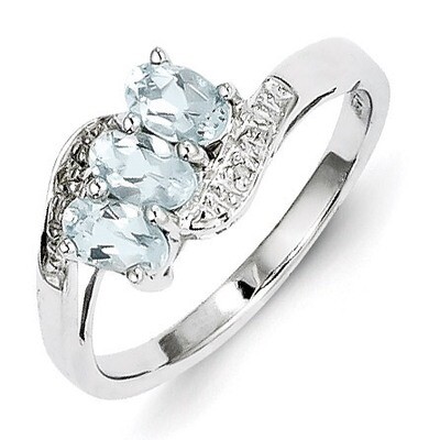 Aqua &amp; Diamond Ring Sterling Silver Rhodium QDX873, MPN: QDX873, 886774311968