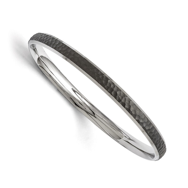 Polished Laser Cut Black IP-plated Hammered Bangle - Stainless Steel SRB1497 by Chisel, MPN: SRB149…
