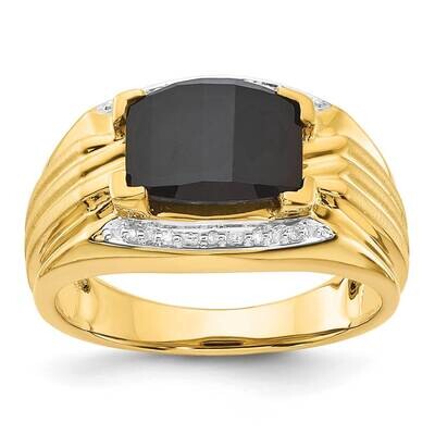 10k Gold Polished and Brushed 1-10.5X8.2 Onyx and Diamond Ring RMS1421/FACOX-0YAS45