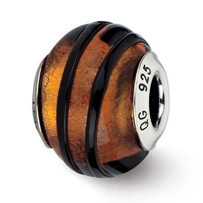 Orange Black Stripes Murano Bead - Sterling Silver QRS2107, MPN: QRS2107, 883957511986