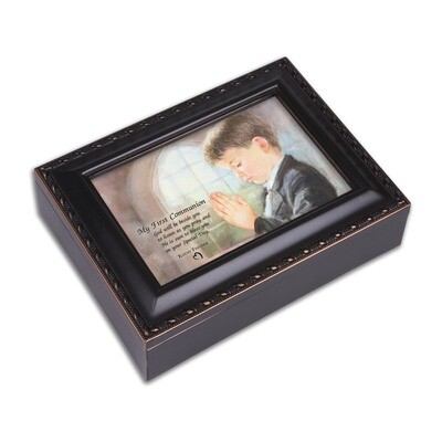 Boy First Communion Distressed Black Finish Music Box GM11578, MPN: GM11578, 633303135225