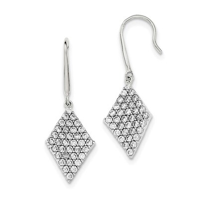 CZ Diamond Shepherd Hook Earrings Sterling Silver Polished QE12449, MPN: QE12449, 883957777085