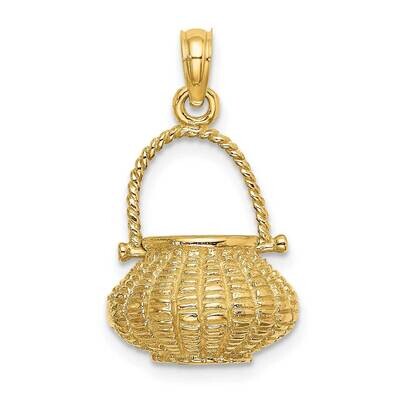 Moveable Handle Flower Basket Charm 14k Gold 3-D K7993, MPN: K7993, 637218051045
