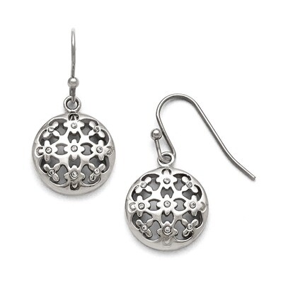 Polished Synthetic Diamond Circle Shepherd Hook Earrings - Stainless Steel SRE779 by Chisel, MPN: S…