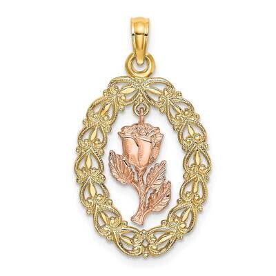 Textured Oval Frame Dangling Rose Charm 14k Two-tone Gold K8958, MPN: K8958, 637218021062