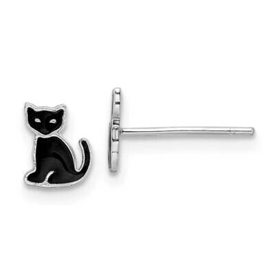 Enameled Black Cat Post Earrings Sterling Silver Rhodium-plated QE16631, MPN: QE16631, 191101782626