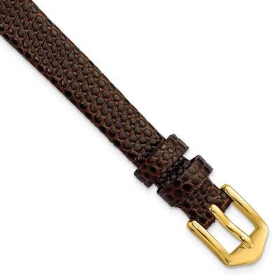 10mm Dark Brown Flat Lizard Grain Calfskin Watch Band Gold-tone BA545-10, MPN: BA545-10,