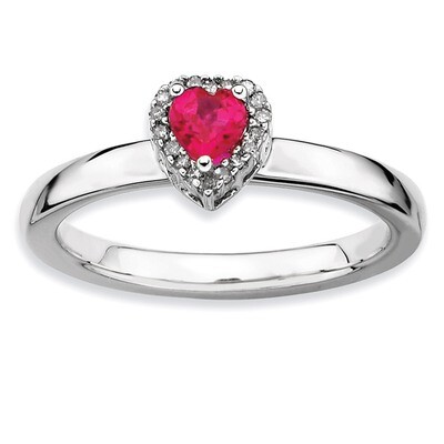 Ruby Heart Diamond Ring - Sterling Silver QSK344, MPN: QSK344, 886774216232