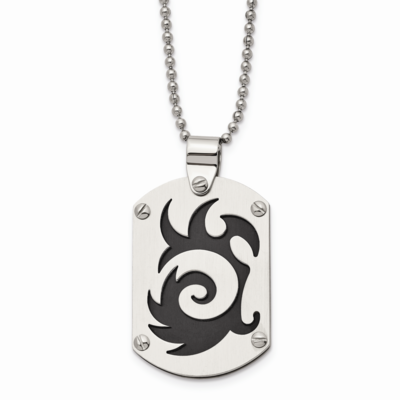 Black IP-plated Swirl Dog Tag Necklace Stainless Steel SRN426-24 by Chisel, MPN: SRN426-24, 8867740…
