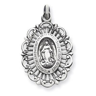 Miraculous Medal Antiqued Sterling Silver QC5509, MPN: QC5509, 191101182969