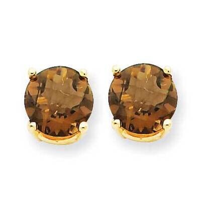 7mm Round Checker-Cut Smoky Quartz Earrings 14k Gold XE74CQ, MPN: XE74CQ, 883957098074