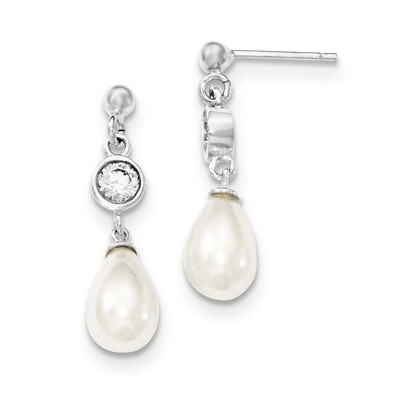 Cultured Pearl &amp;Diamond Post Dangle Earrings Sterling Silver Polished QE9323, MPN: QE9323, 88395757…