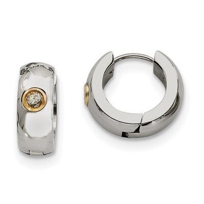 CZ &amp; Yellow IP-plated Hinged Hoop Earrings Stainless Steel SRE360 by Chisel, MPN: SRE360, 886774038…