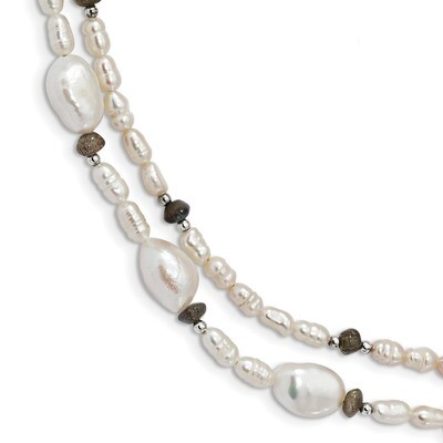 Labradorite &amp; Freshwater Cultured Pearl 2Strand with 1 inch Extender Bracelet 7.5 Inch Sterling Sil…